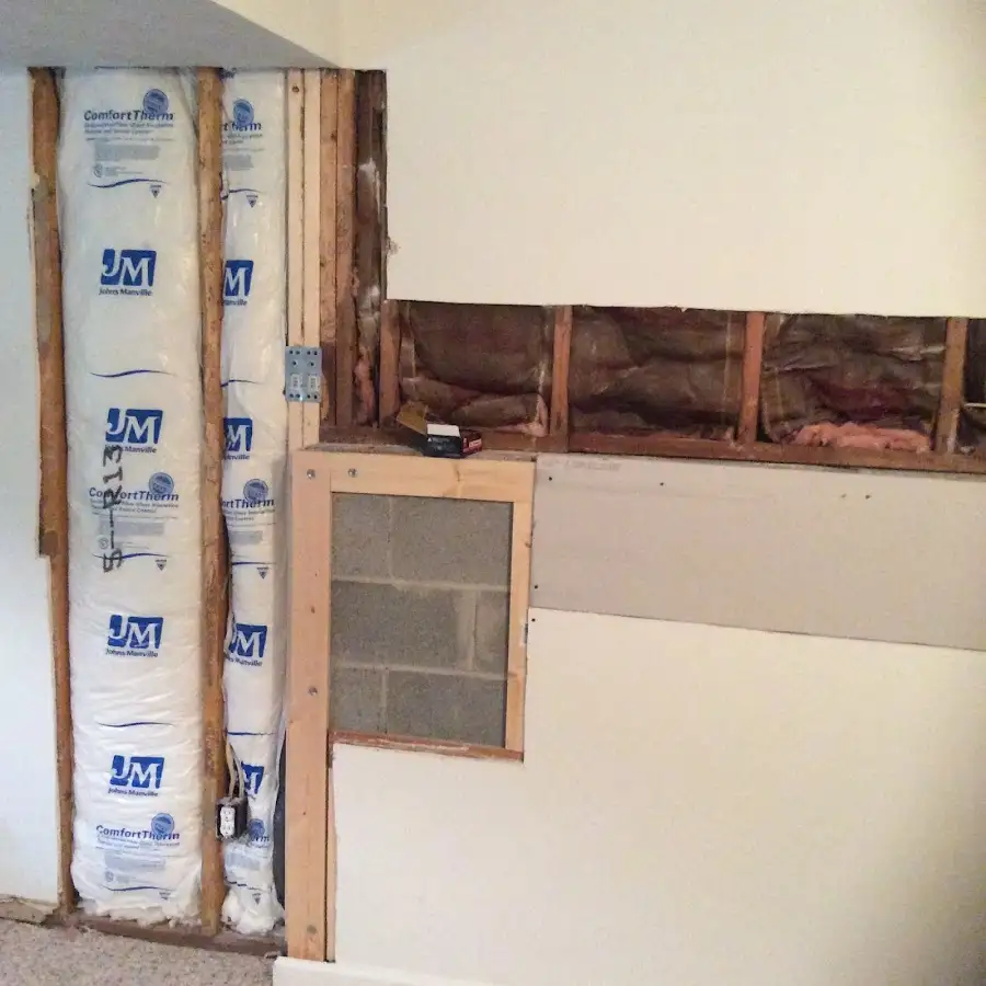 Wall insulation replacement during Basement Flood Cleanup in Denison